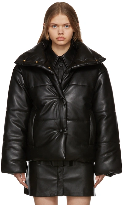 Shop Nanushka Black Hide Puffer Vegan Leather Jacket