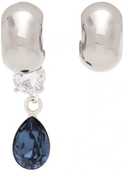 Shop Mounser Silver & Blue Mismatched Glint Huggie Earrings In Silver/indigo