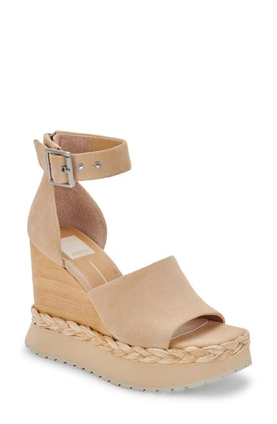 Shop Dolce Vita Parle Ankle Strap Wedge Sandal In Biscuit Suede