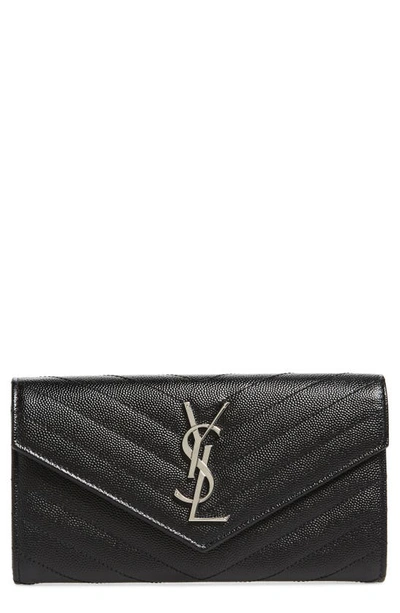 Shop Saint Laurent Matelassé Leather Envelope Wallet In Noir