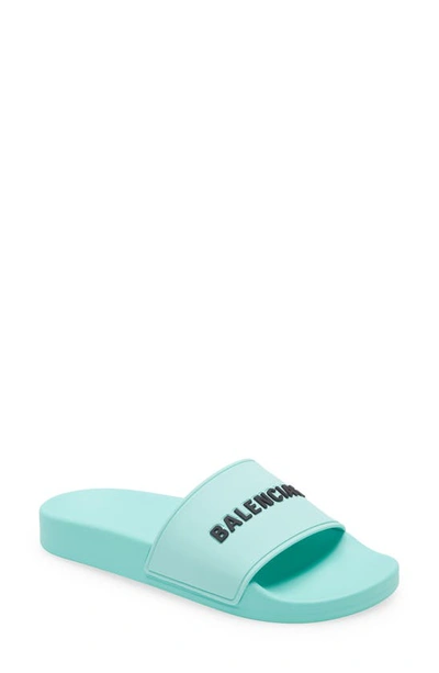 Shop Balenciaga Logo Sport Slide In Mint/ Black