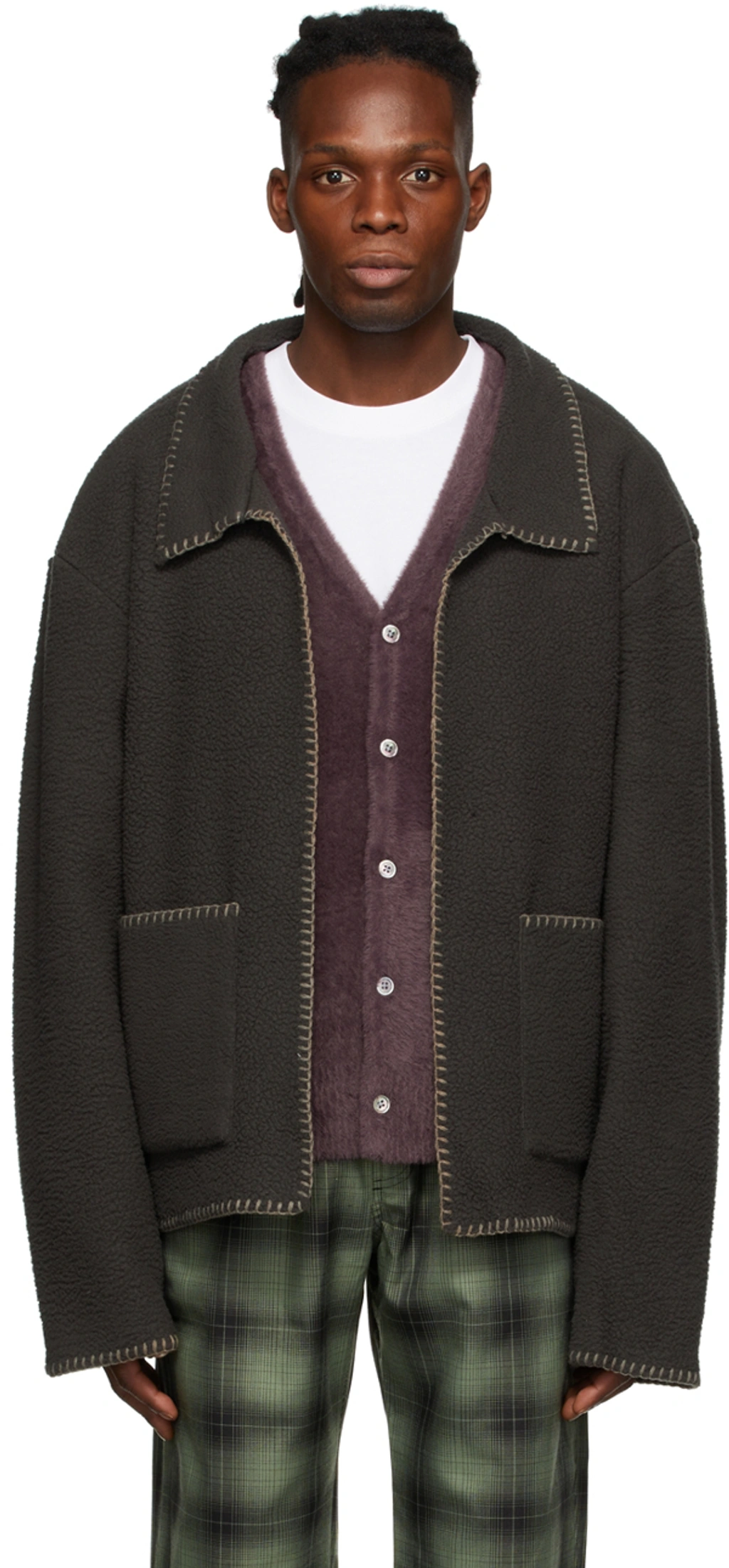 Stussy Grey Woodsy Blanket Stitch Jacket In Char Charcoal 