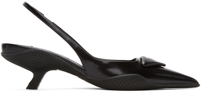 Shop Prada Black Leather Slingback Heels In F0002 Nero