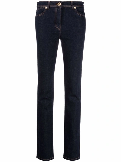 Shop Versace Medusa Skinny Jeans With Logo In Blue