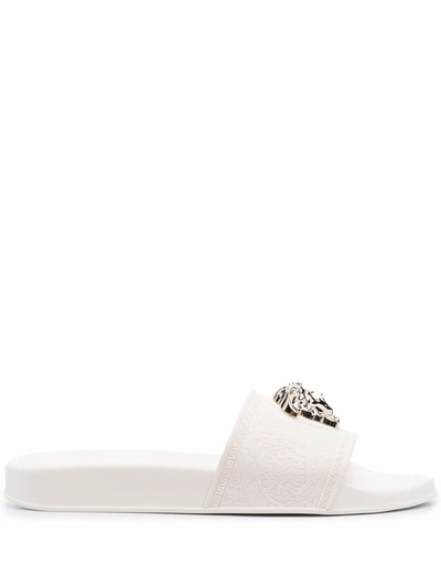 Shop Versace Slides Sandals With Medusa Plaque In White