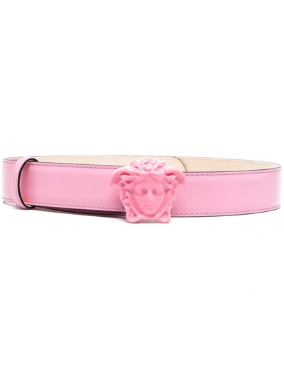 Shop Versace Medusa Belt With Buckle In Pink & Purple