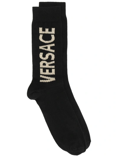 Shop Versace Socks With Jacquard Effect In Black