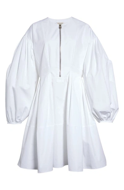 Shop Alexander Mcqueen Cocoon Long Sleeve Poplin Fit & Flare Dress In Optical White