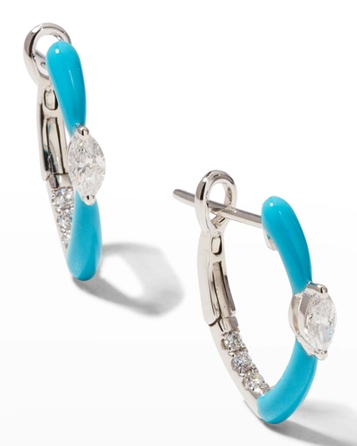 Shop Frederic Sage White Gold Marquise Center And Turquoise Enamel Hoop Earrings