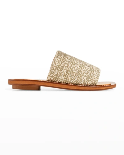 Shop Loewe Anagram Jacquard Flat Slide Sandals In 4364 Green Avocad
