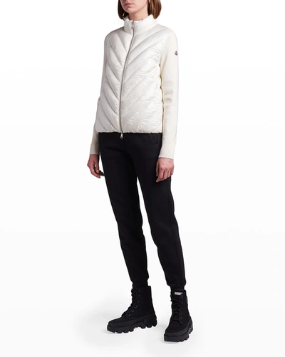 Shop Moncler Knit And Boudin-quilt Combo Cardigan In Natural