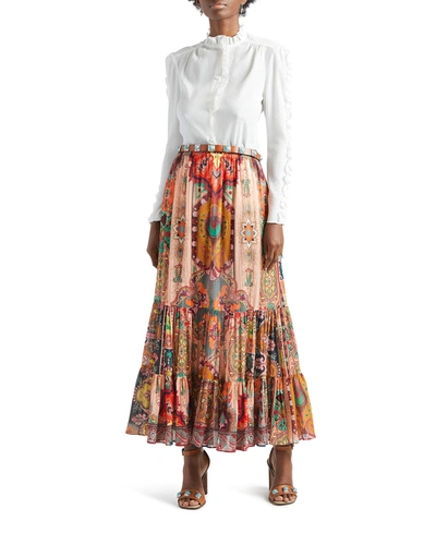 Shop Etro Desert Patchwork-print Tiered Maxi Prairie Skirt In Multi