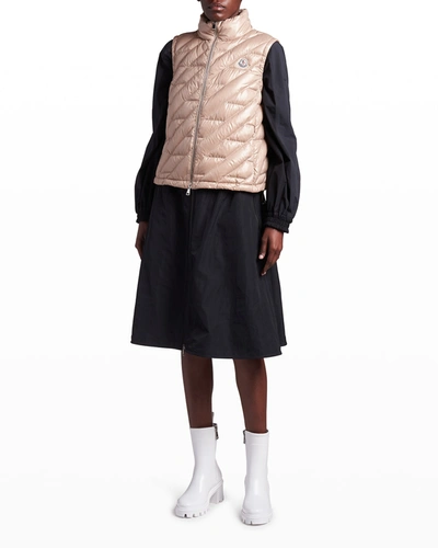 Shop Moncler Lecroisic Down-fill Short Vest In Beige