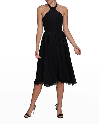 Shop Dress The Population Giorgia Fit-&-flare Halter Dress In Black