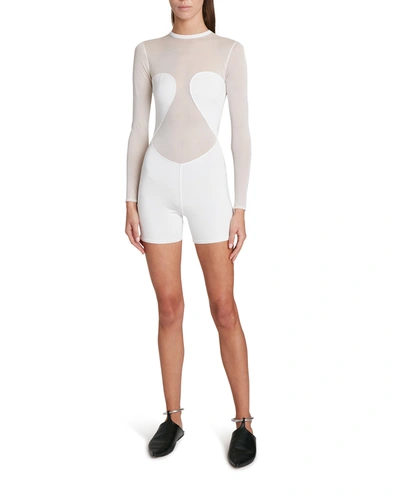 Shop Alaïa Paneled Sheer Romper In Blanc