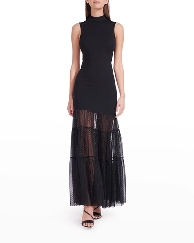 Shop Staud Daffodil Knit & Tulle Combo Dress In Black