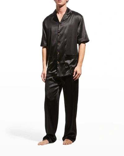 Shop Versace Men's Silk Pajama Top In Black