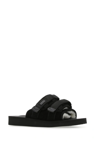 Shop Suicoke Black Suede Moto Slippers  Black  Donna|uomo 9