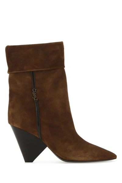 Shop Saint Laurent Brown Suede Liz 85 Boots Brown  Donna 39