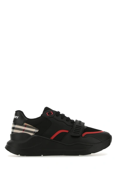 Shop Burberry Black Fabric And Leather Sneakers  Black  Uomo 42