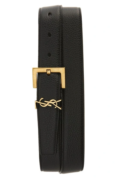 Shop Saint Laurent Monogram Keeper Leather Belt In Black