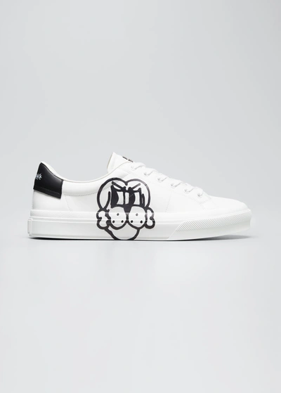 Shop Givenchy X Chito Men's City Court Dog-print Low-top Sneakers In White/black