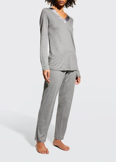 Shop Hanro Jade Long-sleeve Pajama Set In Stone