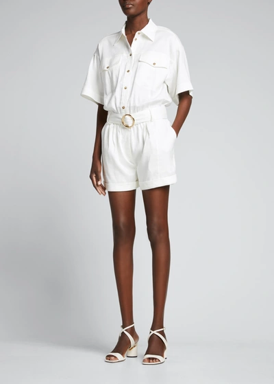 Shop Frame Arie Belted Utility Romper In Blanc