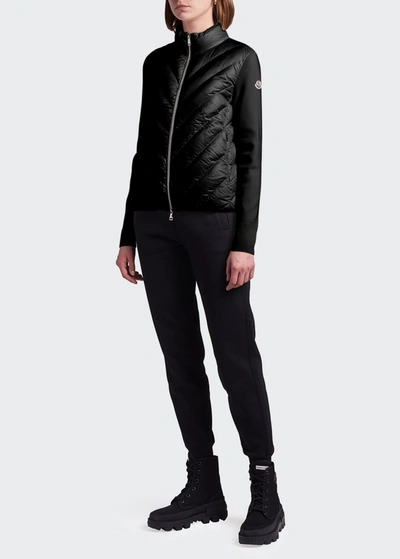 Shop Moncler Knit And Boudin-quilt Combo Cardigan In Black