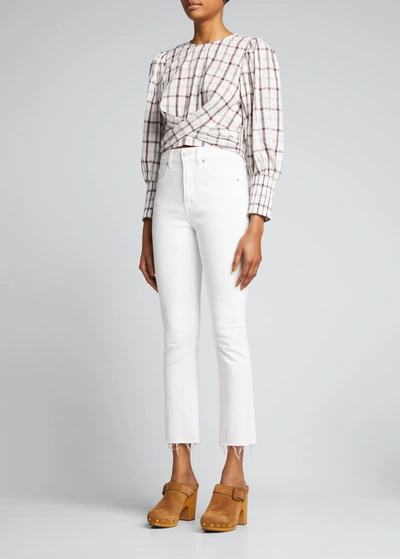 Shop Veronica Beard Carly Kick Flare Jeans With Raw Hem In White