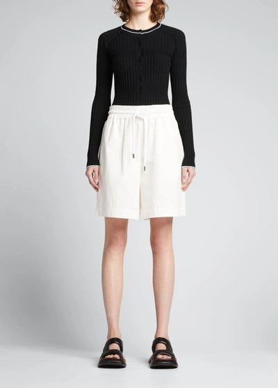 Shop Proenza Schouler White Label Boucle Button-front Cropped Cardigan In Black/sky Blue