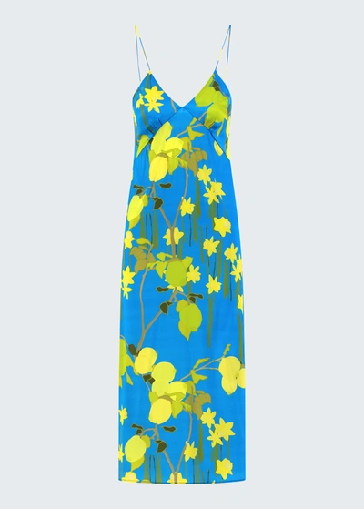 Shop Bernadette Citrus-print Silk Slip Dress In Citrusfield Blue