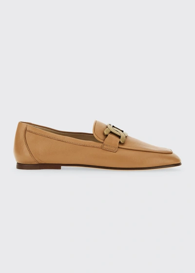 Shop Tod's Kate Leather Chain Loafers In Camel