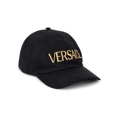 Shop Versace Black Logo-embroidered Twill Cap