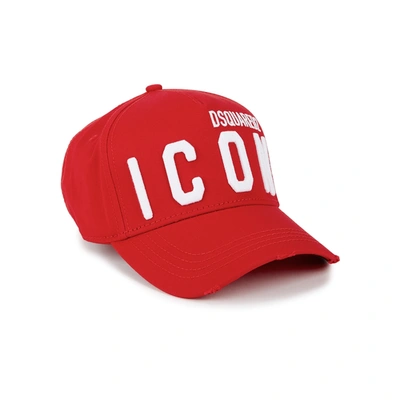 Shop Dsquared2 Icon Red Logo-embroidered Twill Cap In Red And White