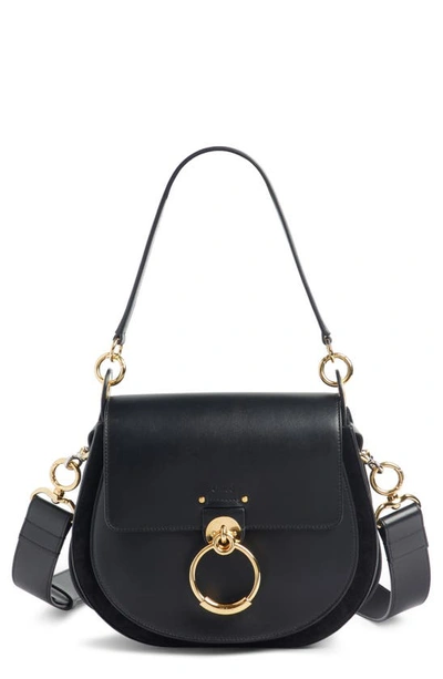 Shop Chloé Medium Tess Calfskin Leather Shoulder Bag In Black
