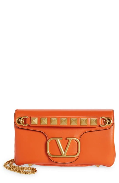 Shop Valentino Stud Sign Vlogo Leather Shoulder Bag In Titian