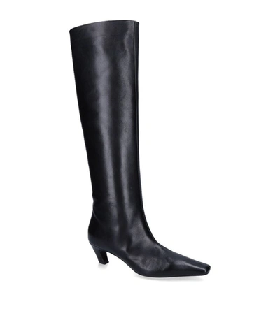 Shop Khaite Leather Knee-high Davis Boots 40 In Black
