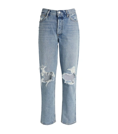 Shop Agolde Ripped Fen High-rise Straight Jeans In Blue