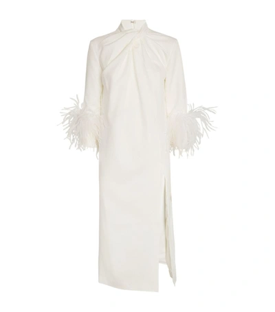 Shop 16arlington Feather-trim Fujiko Midi Dress In White