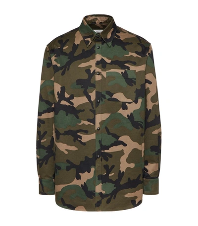 Shop Valentino Camouflage Overshirt In Green