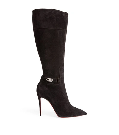 Shop Christian Louboutin Lock Kate Suede Boots 100 In Black