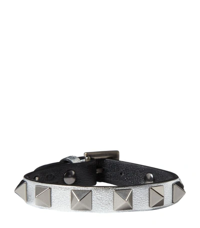 Shop Valentino Leather Rockstud Bracelet In Grey
