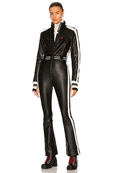 Shop Perfect Moment Crystal Soft Shell Faux Leather Jumpsuit In Black