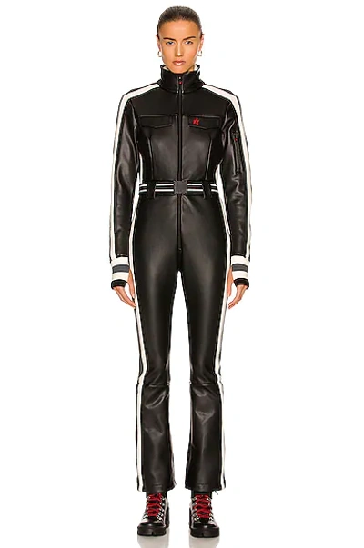 Shop Perfect Moment Crystal Soft Shell Faux Leather Jumpsuit In Black