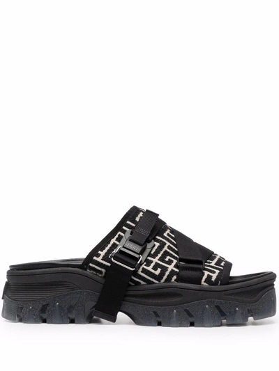 Shop Balmain Ulysse Monogram Slides In Black