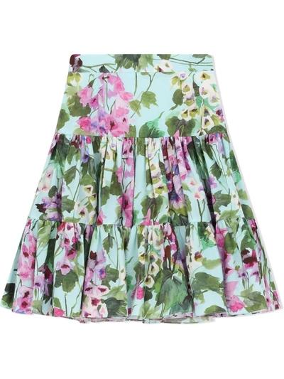 Shop Dolce & Gabbana Painted Floral Skirt In Blue