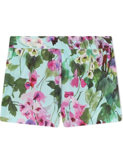 Shop Dolce & Gabbana Painted Floral Shorts In Blue