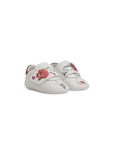 Shop Dolce & Gabbana Floral-print Leather Sneakers In White