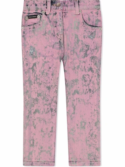 Dolce & Gabbana Coated Acid Wash Jeans In Pink